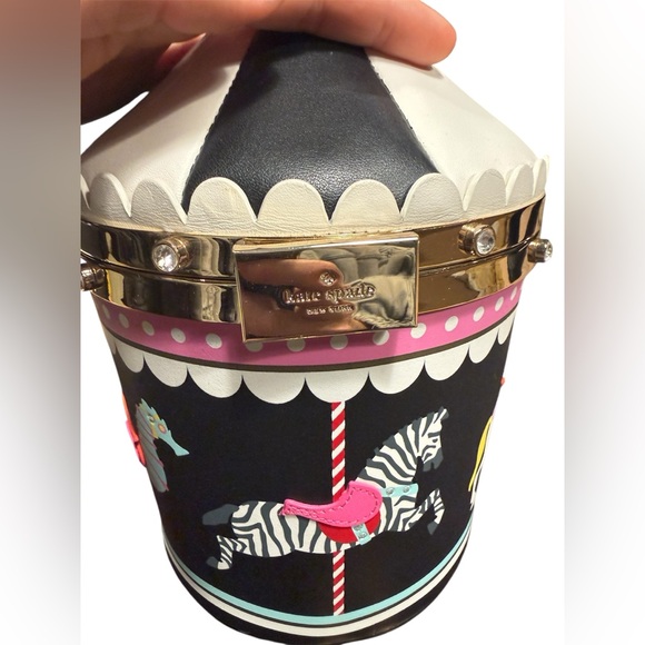 NEW Kate Spade Carousel novelty clutch pink and black - Picture 4 of 6